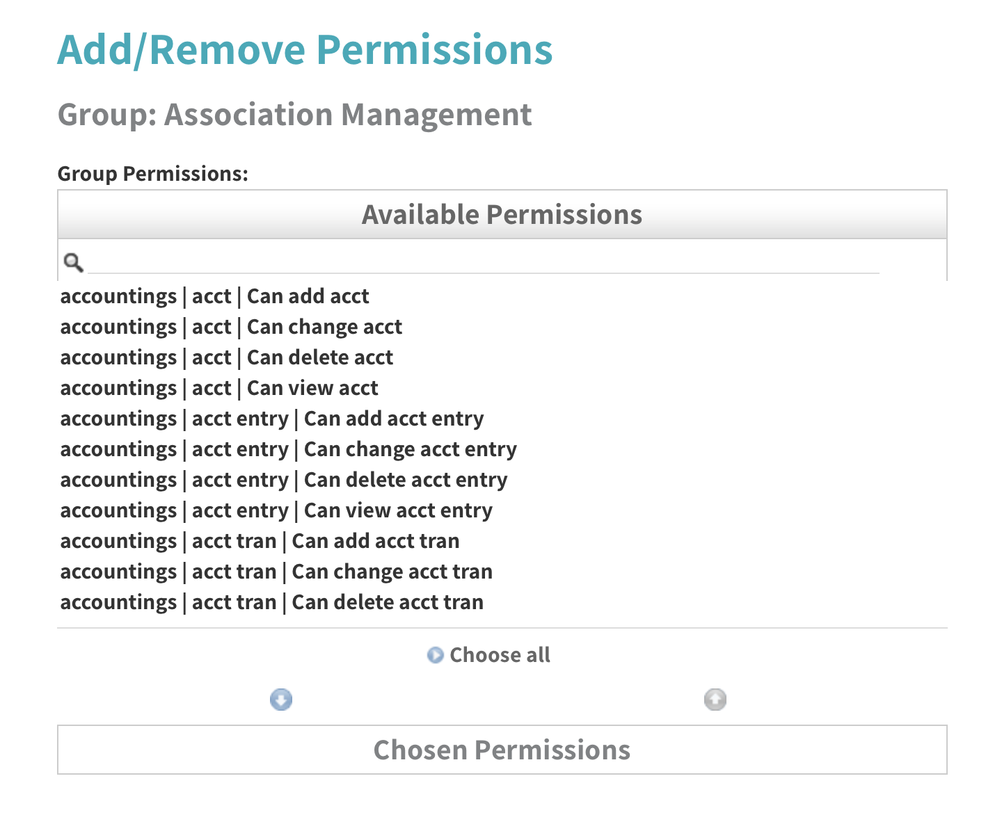 Add/Remove Permissions Tendenci Django Framework Help File Screenshot