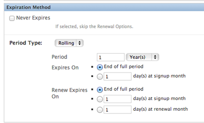 Tendenci Memberships Expiration Options Screenshot