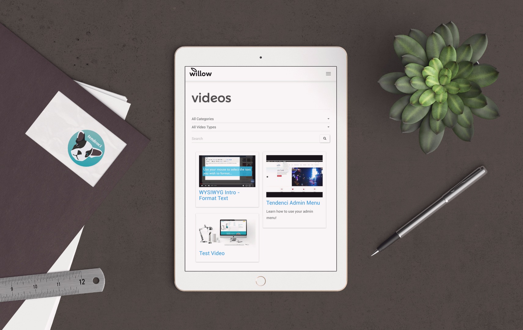 lifestyle image of ipad with willow theme videos module