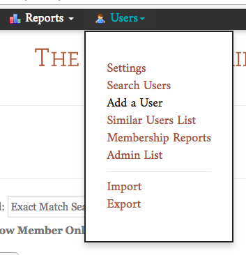 Screenshot of Tendenci Users Module Menu