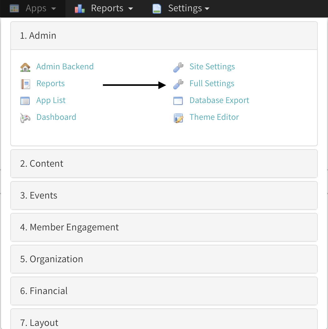 Screenshot Admin Full Site Settings