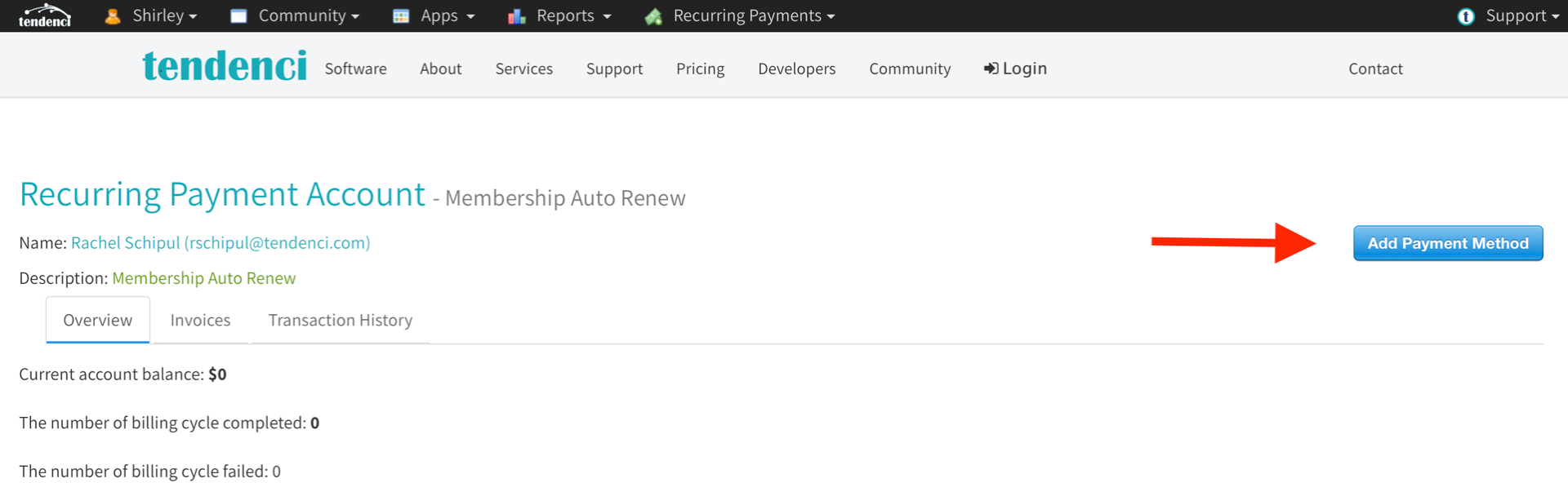Recurring Payment customer profile screenshot 