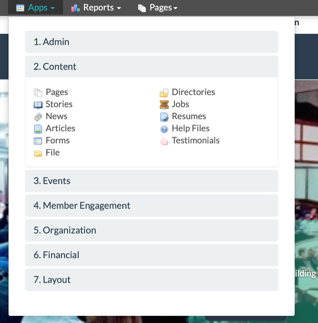 a screenshot of Tendenci Apps module