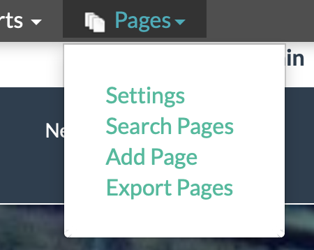 a screenshot of pages module menu
