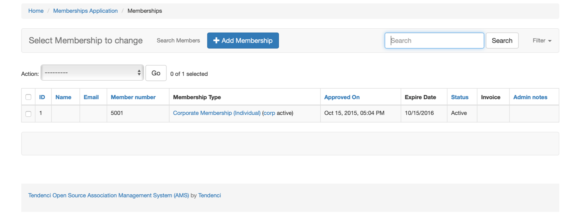 a screenshot of membership module backend