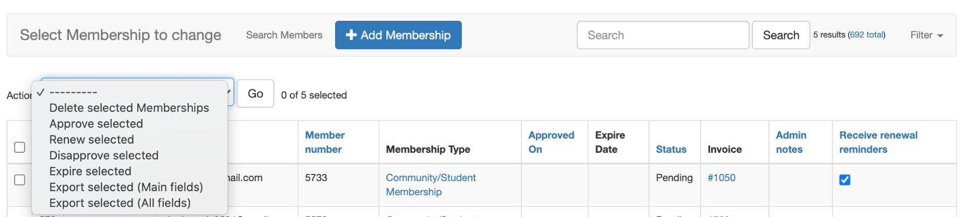 Screenshot - Pending membership report