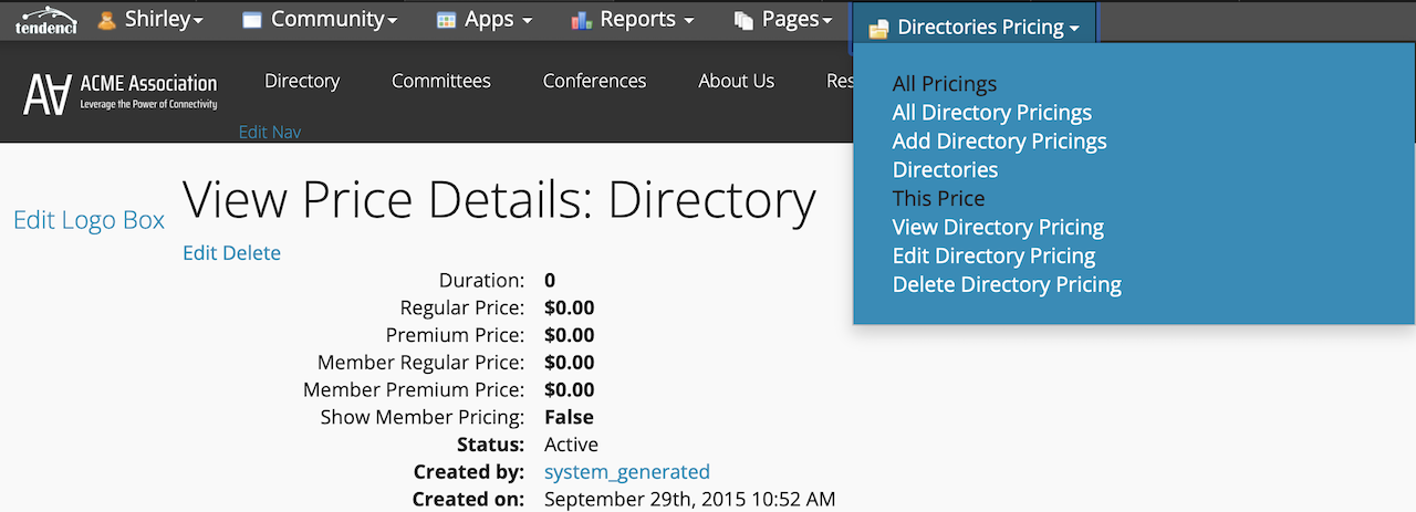 Tendenci Directory Module Pricing View Snapshot Guidance