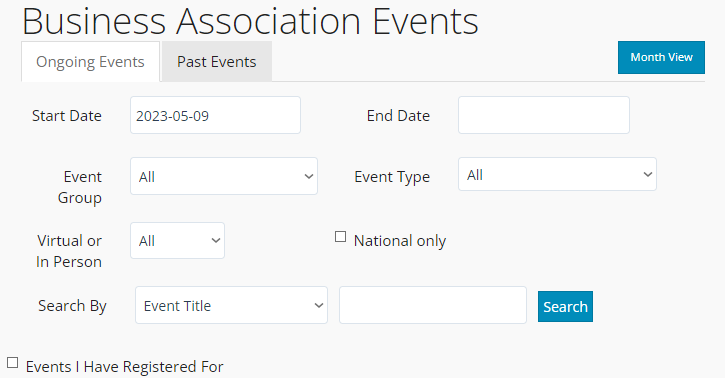 Event List Search Filters in Tendenci