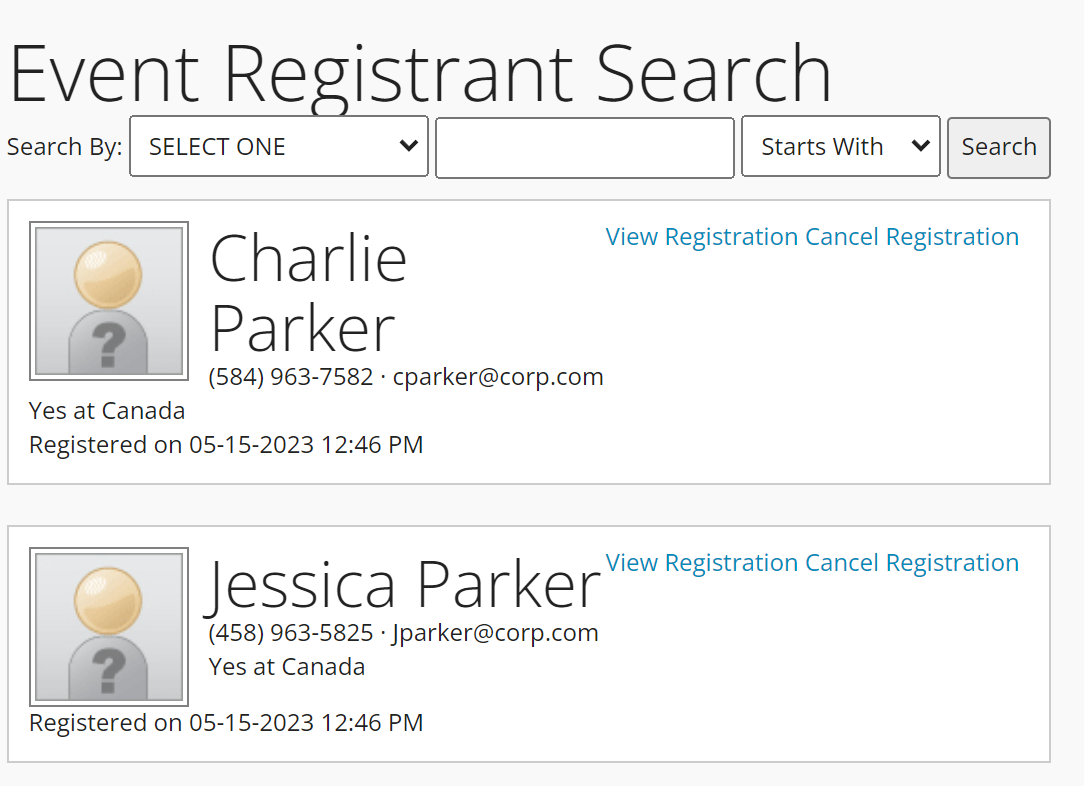 Event Search Registrant List