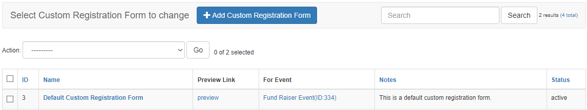 Custom Registration Event List 