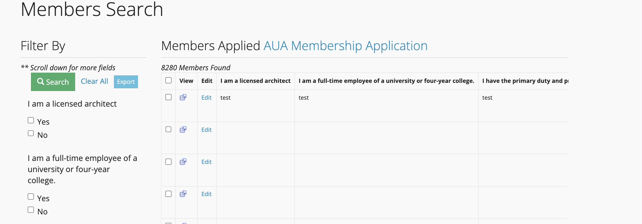 Membership Application Search