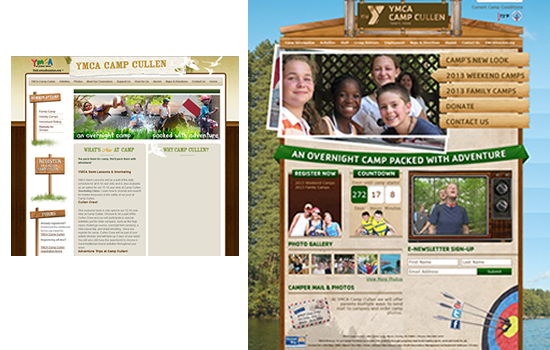YMCA Camp Cullen Before and After Website Redesign Tendenci