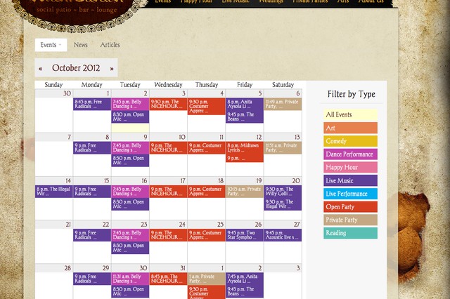 Avant Garden Houston Events Calendar Screenshot using Tendenci