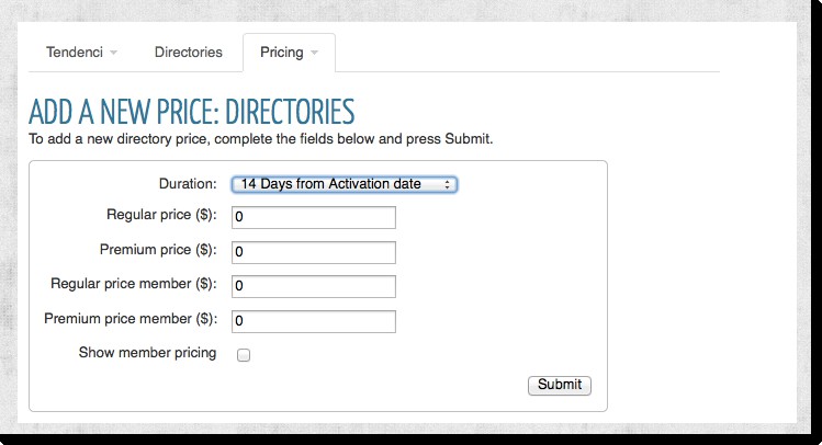 Add a New Directory Listing Price Screenshot