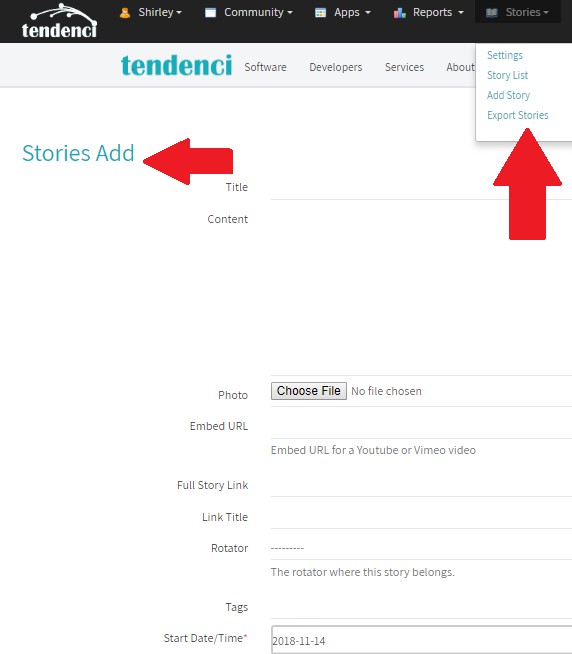Screenshot of how to add Stories