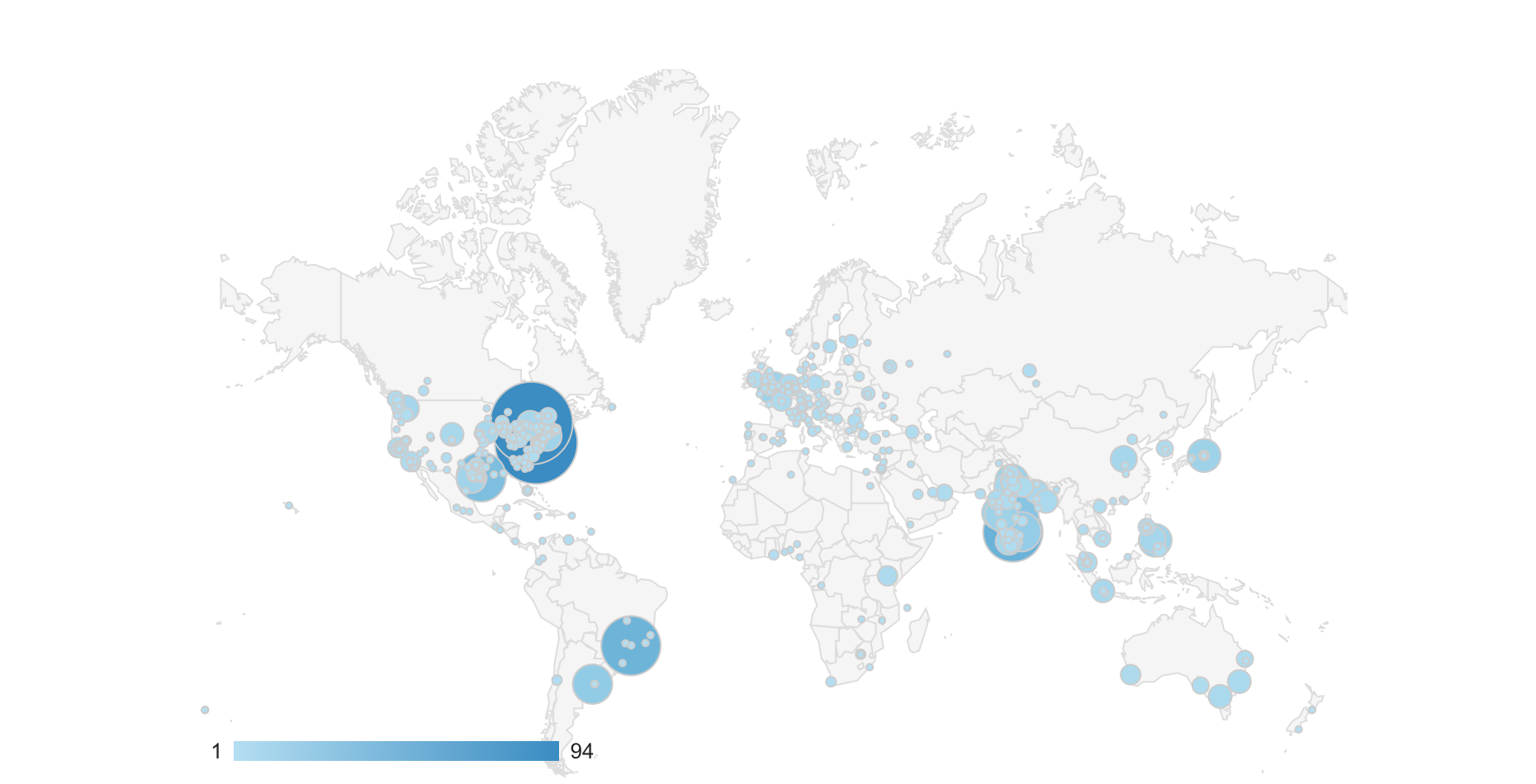 Tendenci Users World Map Graph By City 