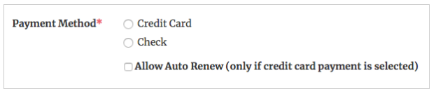 Screenshot of Tendenci's auto-renewal  payment method
