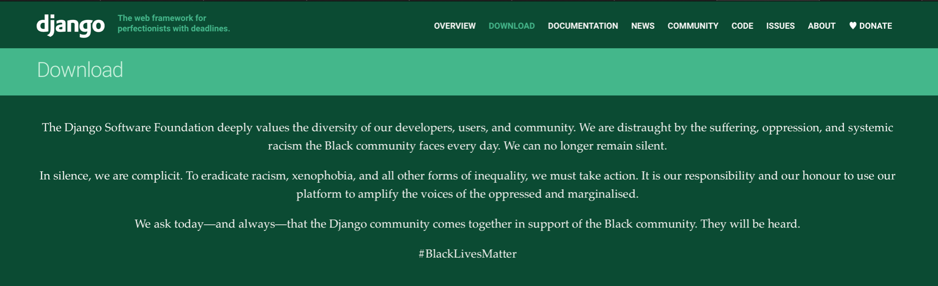 Django Project Black Lives Matter Message Screenshot 