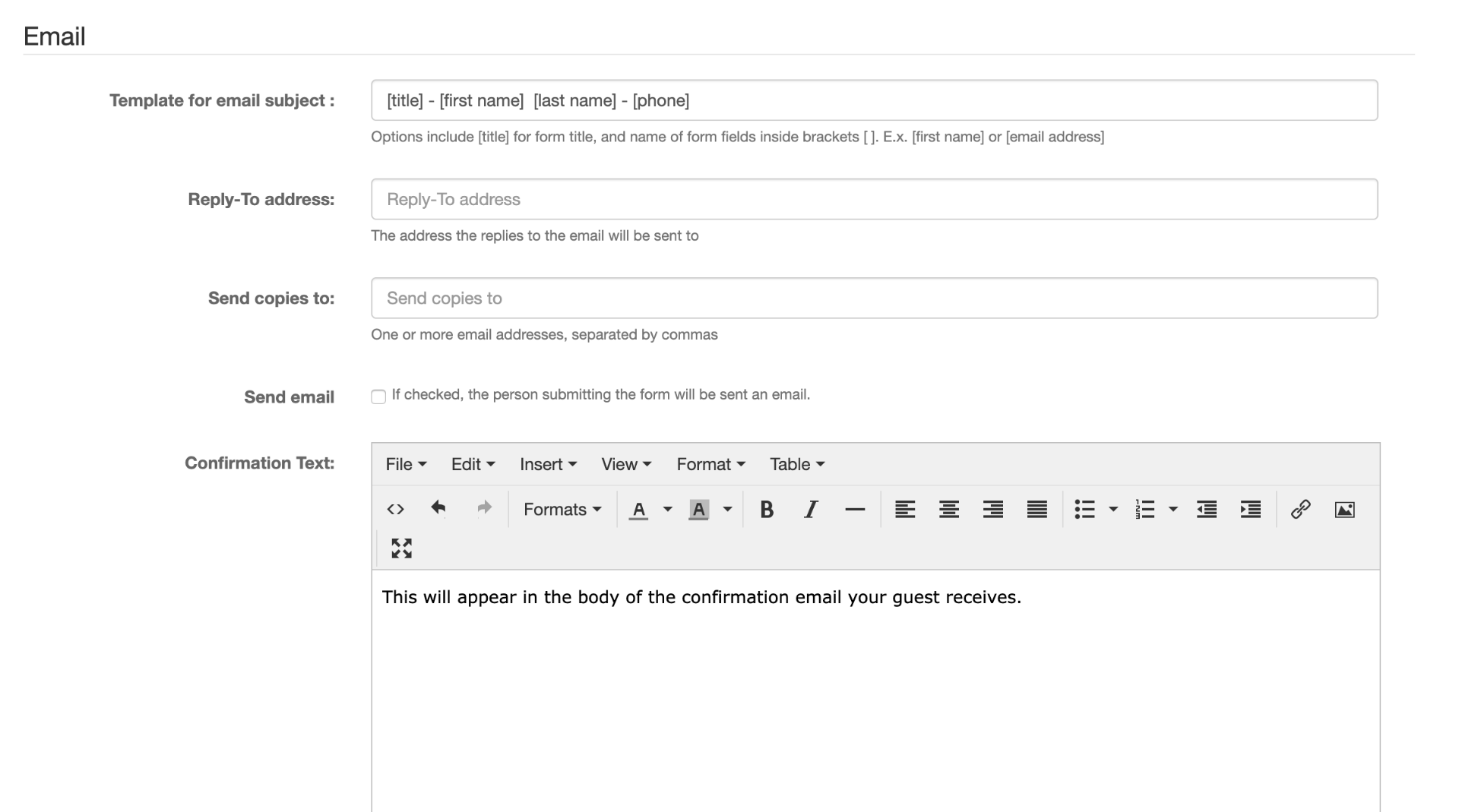 Screenshot: Form Submission Email Confirmation