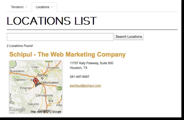 Locations App List Example Screenshot
