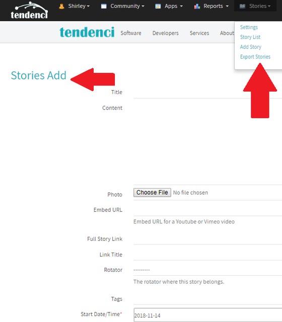 Screenshot of how to add Stories