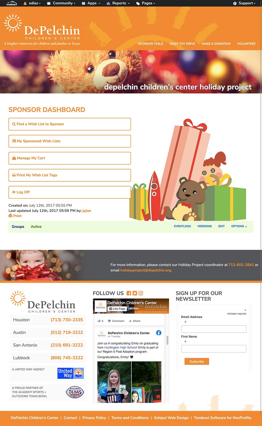 DePelchin Children's Center - Sponsor Dashboard